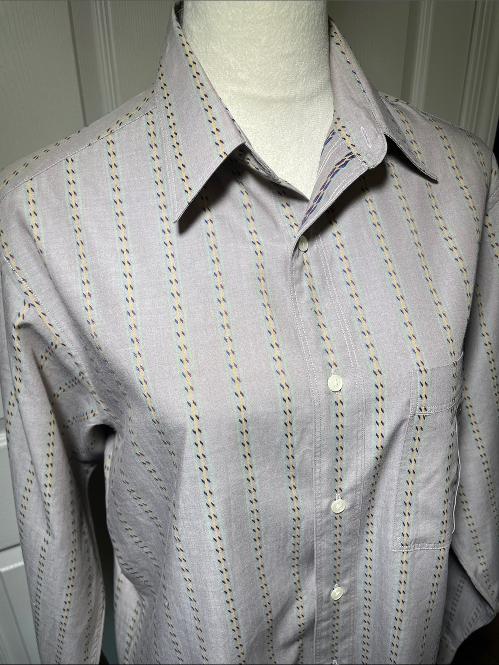 Vintage‎ Claiborne Gray Lavender Stripe Long-Sleeve Button-Down Shirt Size 15